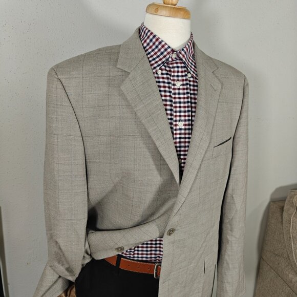 Calvin‎ Klein Men's Sport Coat Blazer Two Button Taupe Grayish Plaid Wool Sz 46L - Picture 7 of 16